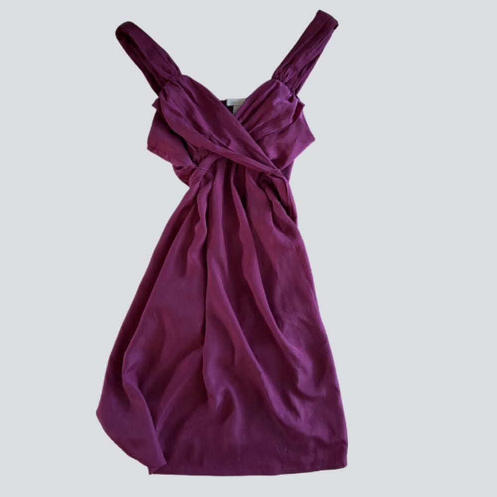 Jonathan Martin Wine Burgundy Crossover Wrap Mini Dress Tie Waist Medium